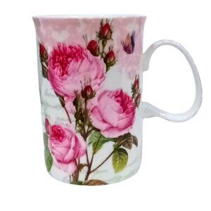 Vintage Dora Papis Easy Life Pink‎ Roses Pattern Fine Bone China Mugs Set of 4